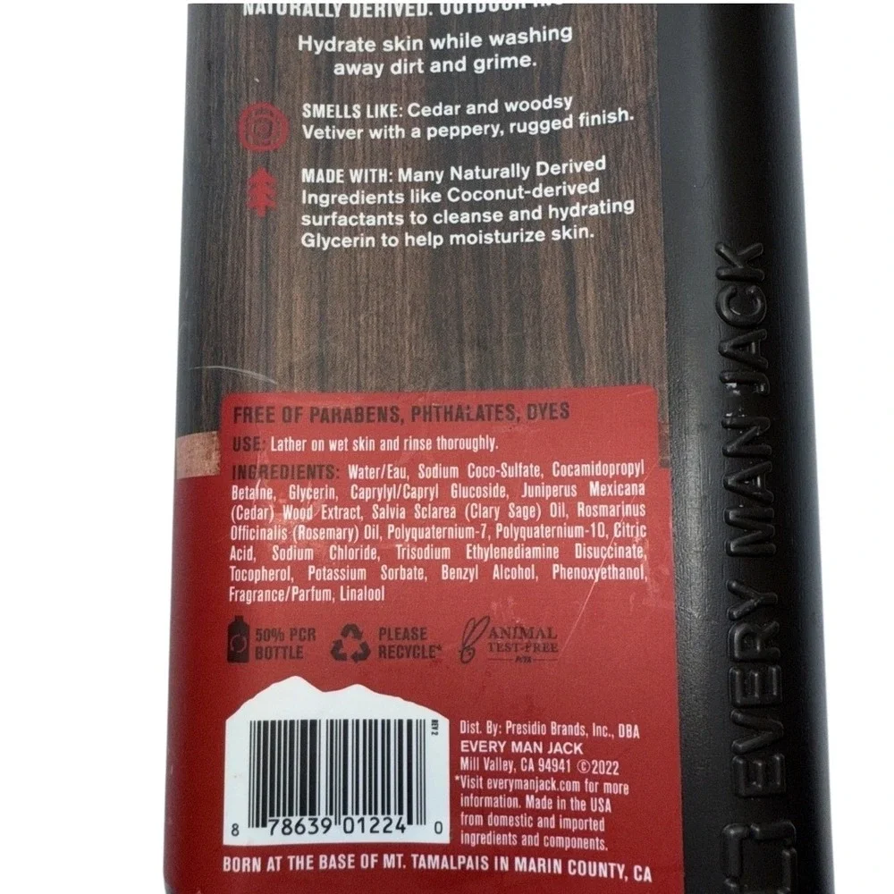 Every Man Jack Cedarwood Body Wash Natural Cleanser for Men 13.5 Fl‎ Oz